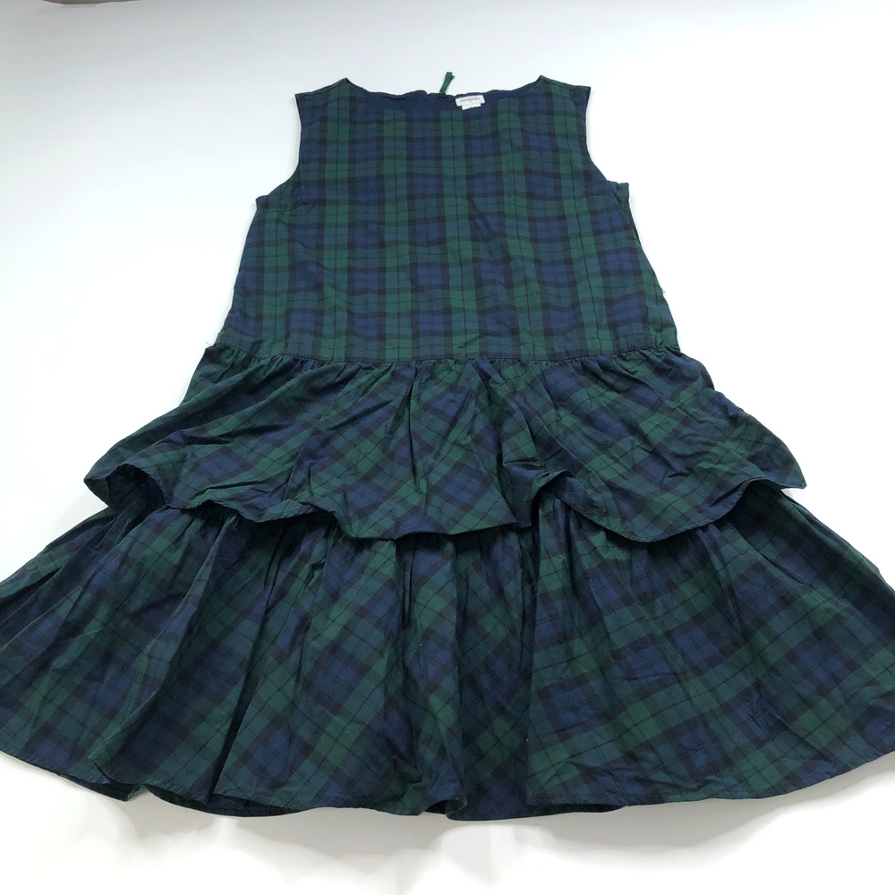 Crewcuts Girls 16 A-Line Poplin Tiered Mini Dress Plaid Green Blue MINT BJ775
